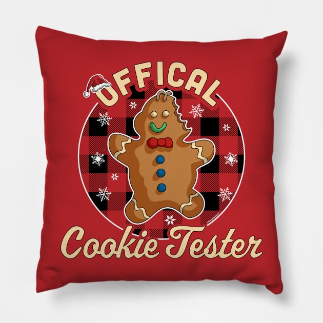 Official Cookie Tester Christmas Baking Team Gingerbread Man Pillow by OrangeMonkeyArt