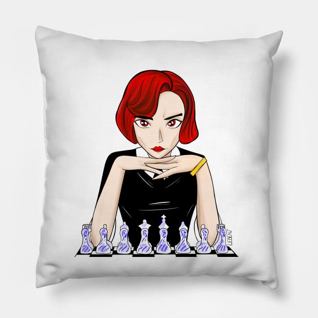 beth the chess champion in cartoon arts Pillow by jorge_lebeau