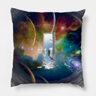 Door in abstract space Pillow