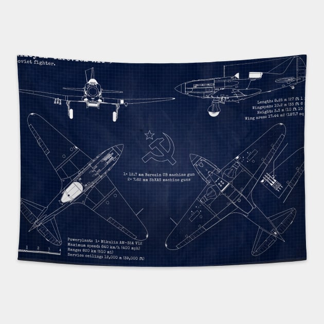 Mig3 CCCP Blueprint Tapestry by Aircraft.Lover