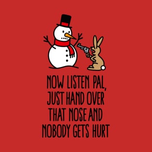 Funny Christmas snowman carrot rabbit gun comic  carrot nose with gun T-Shirt