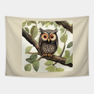 Cute baby Owl in a Tree Tapestry