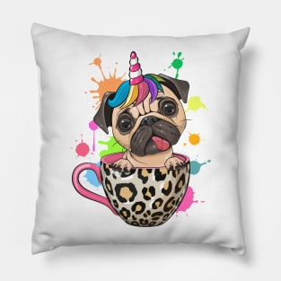 Cute Pug Dog in cup Pillow