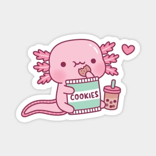 Cute Axolotl Snack On Cookies And Bubble Tea Magnet