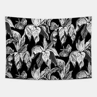 Black and White Butterfly Garden Tapestry