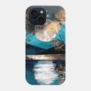 Golden-Leaved Trees Framing a Full Silver Moon Phone Case