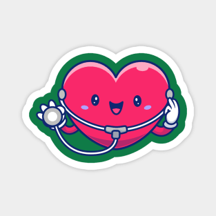 Cute Heart With Stethoscope Cartoon Magnet