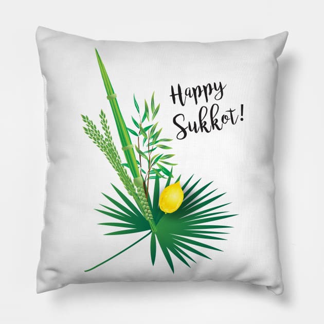 Happy Sukkot Decoration Lulav and Etrog, Palm lives, Watercolor, Art, Torah, Rosh Hashanah Pillow by sofiartmedia