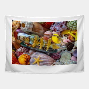 Ship In A Bottle On Seashells Tapestry