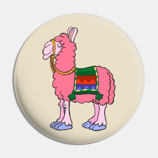 Red llama with an decorative cover on the back Pin