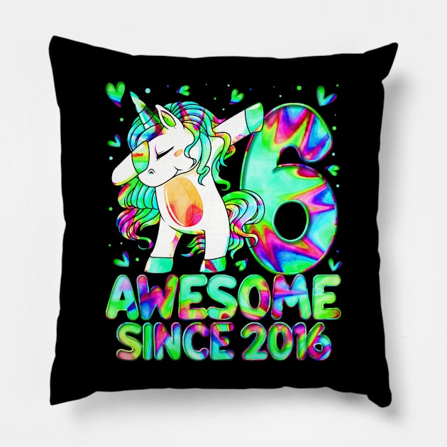 6Th Birthday Colorful Tie Dye 6 Year Old Unicorn Girls Pillow by Zoe Hill Autism