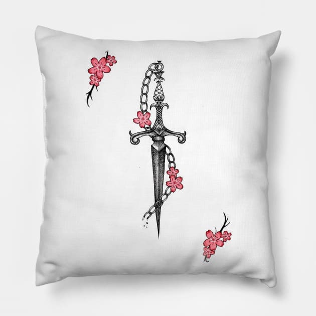 Sakura Cherry Blossom Dagger Pillow by Cosmic Latte