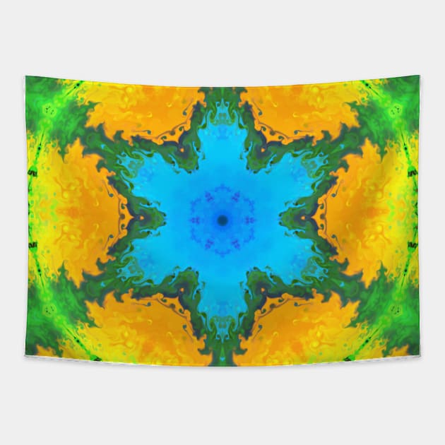 Psychedelic Hippie Blue Yellow and Green Tapestry by WormholeOrbital