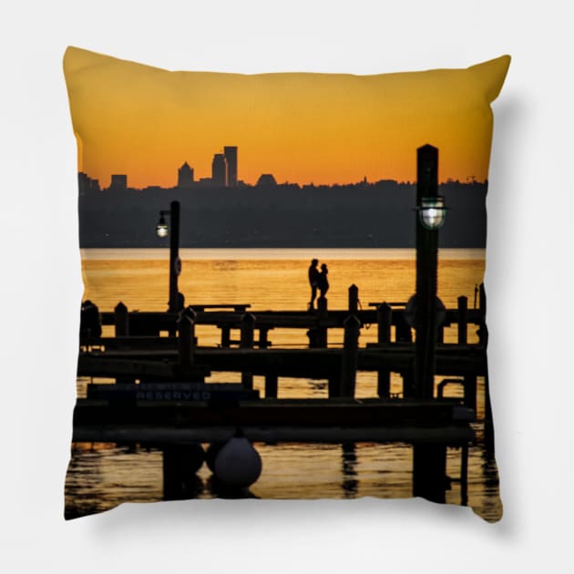 Sunset Lovers in Marina Park Golden Hour Pillow by SeaChangeDesign