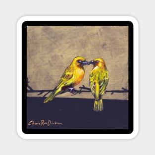 Yellow Weaver Birds in Conversation Magnet