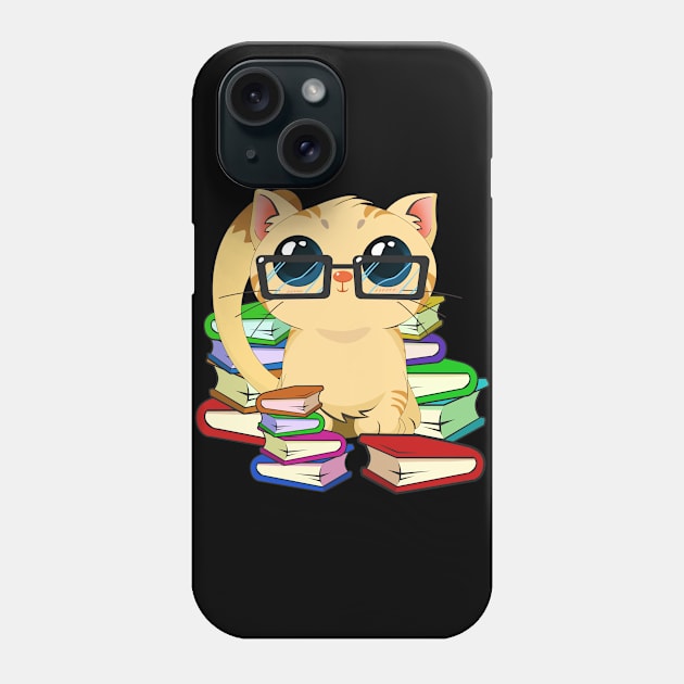 Chibi Anime Cat Book Lover Phone Case by TheBeardComic