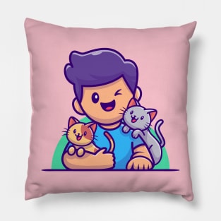 Cute Male With Cat Cartoon Pillow