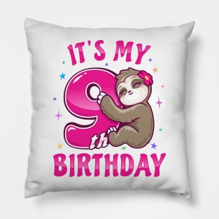 ''It's My 9th Birthday'' Girls Sloth Pink Pillow