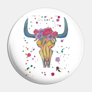 Colorful Cow Skull Pin