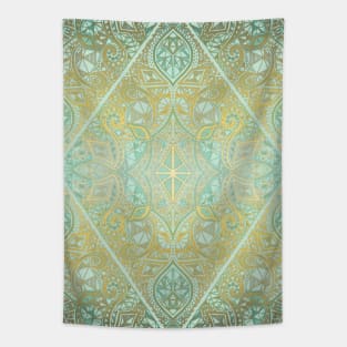 Mint & Gold Effect Diamond Doodle Pattern Tapestry