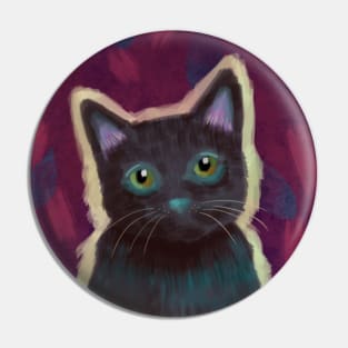 Black kitty portrait Pin