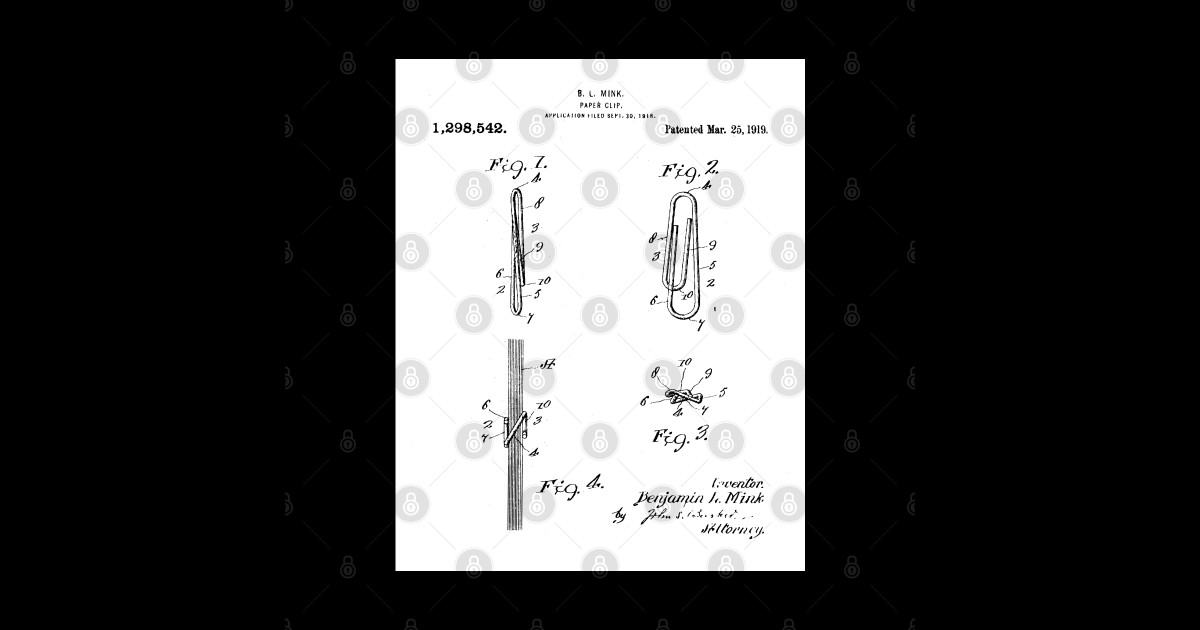 Paper Clip Patent Teacher Office Secretary Art White Paper Clip