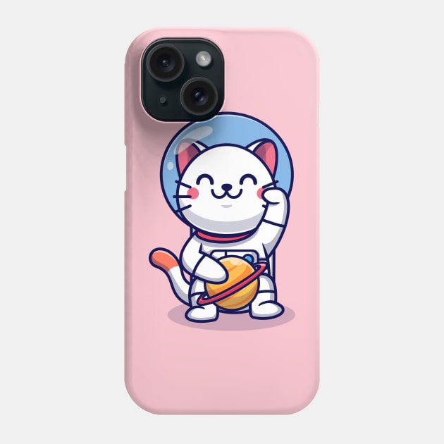 Cute Cat Astronaut With Planet Cartoon Phone Case by Catalyst Labs