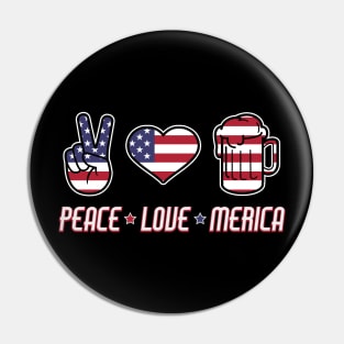 Peace Love Merica American Flag 4th of July Pin