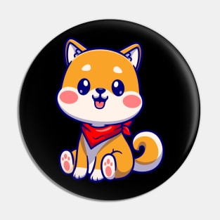 Cute Shiba Inu Dog Sitting With Scarf Cartoon Pin