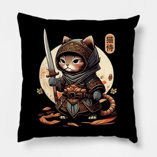 Samurai Cat Tattoo, Kawaii Ninja Cat Pillow