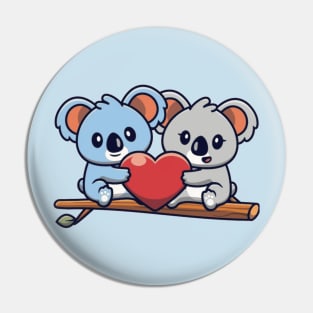 Cute koala couple holding heart on tree Pin
