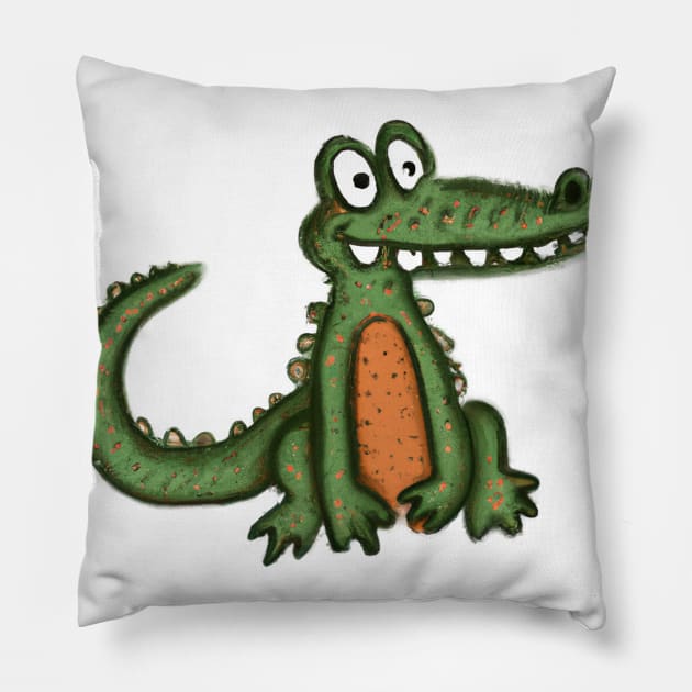 Cute Aligator Drawing Pillow by Play Zoo