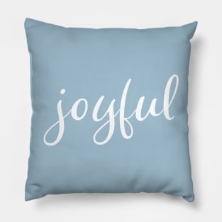 Joyful Christmas Holiday White Script on Pastel Blue Pillow