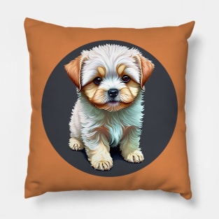 A White Havanese Puppy Dog with Cream & Light Brown Highlight Markings Pillow