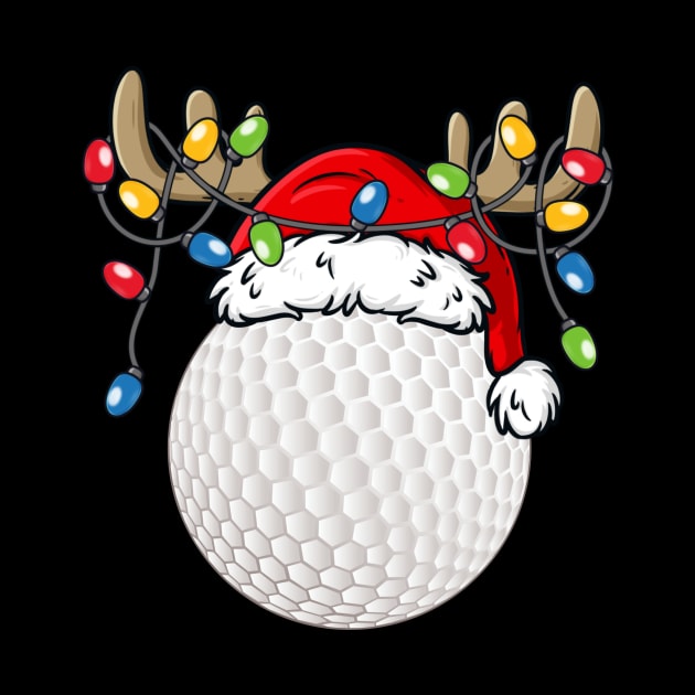 Golf Ball With Santa Hat Reindeer Antlers Christmas Lights by Kimko