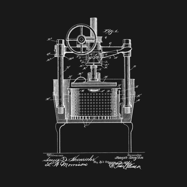 Wine Press Vintage Patent Hand Drawing by TheYoungDesigns