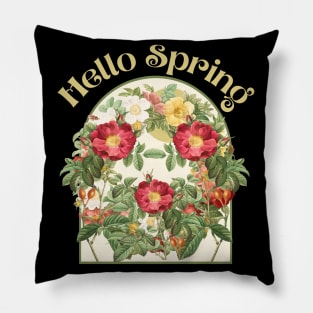 Hello Spring Vintage Botanical Flowers Pillow