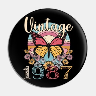 Floral Butterfly Retro Vintage 1987 36th Birthday Pin