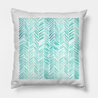 Watercolor Herringbone Pattern - Mint Green Pillow