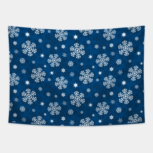 Snowflakes Pattern on Midnight Blue Tapestry