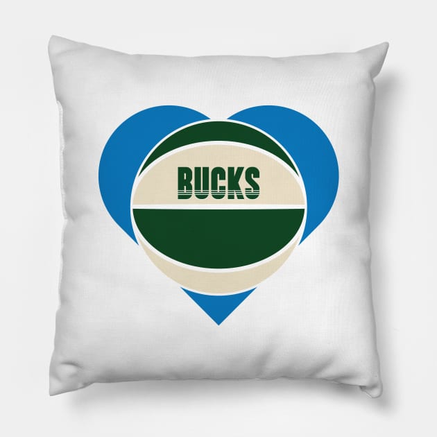 Heart Shaped Milwaukee Bucks Basketball Pillow by Rad Love