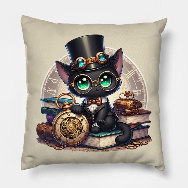 Steampunk Cat - Made by AI Pillow by Nerd.com