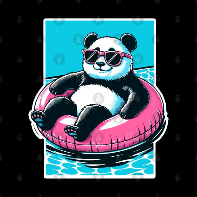 Pool Party Panda in Sunglasses on a Pink Float Funny Pool Panda by KsuAnn