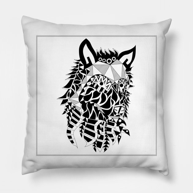 lone wolf in ecopop mandala tribal art Pillow by jorge_lebeau