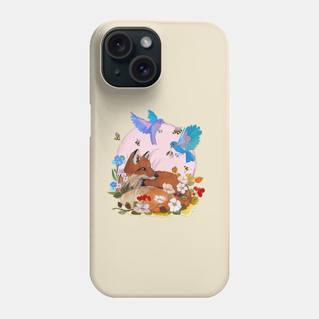 Fox and blue birds Phone Case by TatianaBS