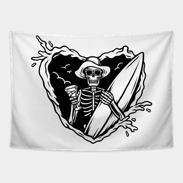 heart surf skeleton Tapestry by PSYCH90