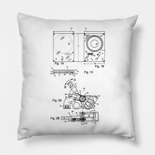 Hard Disk Drive Vintage Patent Hand Drawing Pillow by TheYoungDesigns