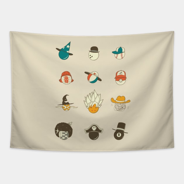 Weird balls with weird hats Tapestry by Agrimony