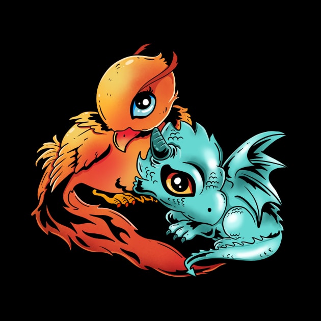 Rising Flames: A Baby Phoenix and Dragon Design by Holymayo Tee