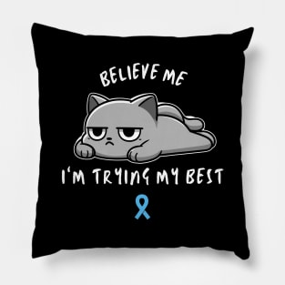 POTs Syndrome Warrior Cat With Awareness Ribbon Pillow
